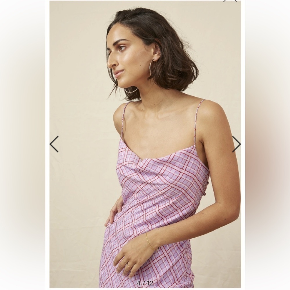 Finders Keepers Nostalgia Dress Lilac Check Cowl Neck Slip Dress - Picture 5 of 16
